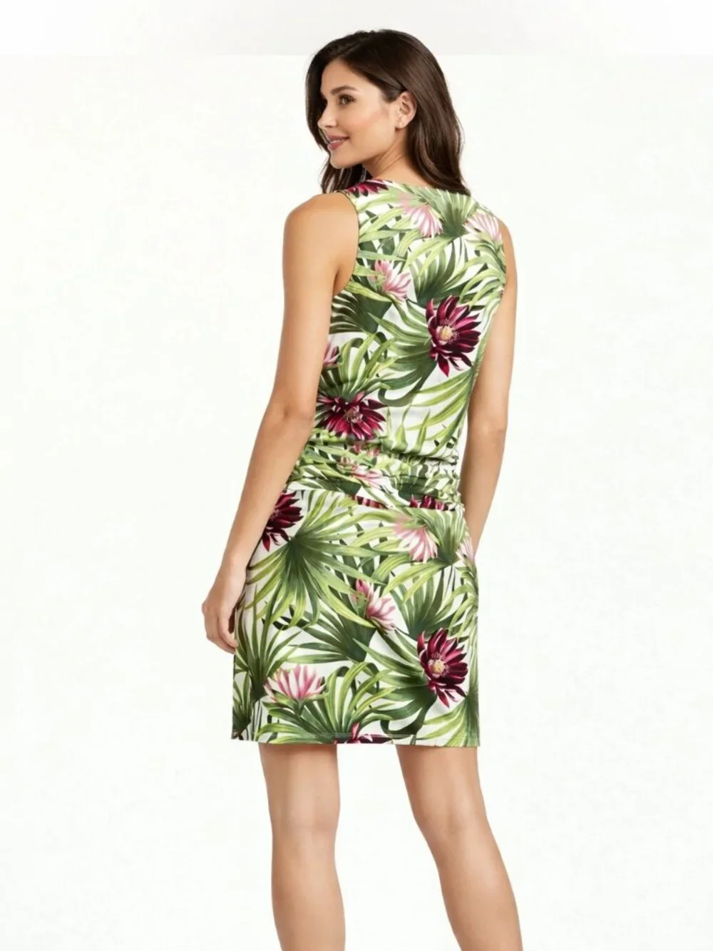 Tommy Bahama Tank Dress Size SP Proteia Garden Palm Floral Print Ruched Blouson - Picture 2 of 10
